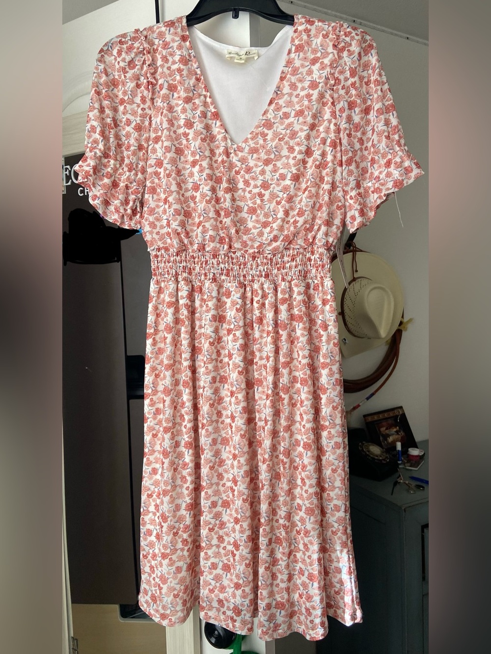 Smocked Waist Pink Floral Midi Dress